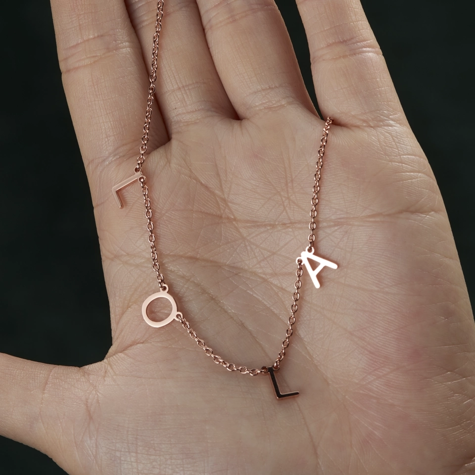 Custom Name Necklace - Rose Gold Personalized Letter Jewelry, Perfect Unique Gift (2) Custom Name Necklace - Rose Gold Personalized Letter Jewelry, Perfect Unique Gift (2)