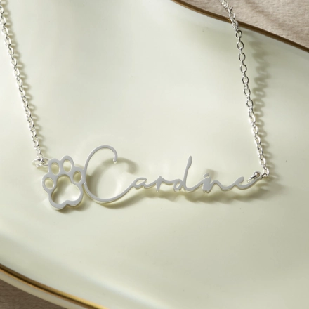 Personalized Paw Print Name Necklace - Custom Silver Jewelry for Pet Lovers