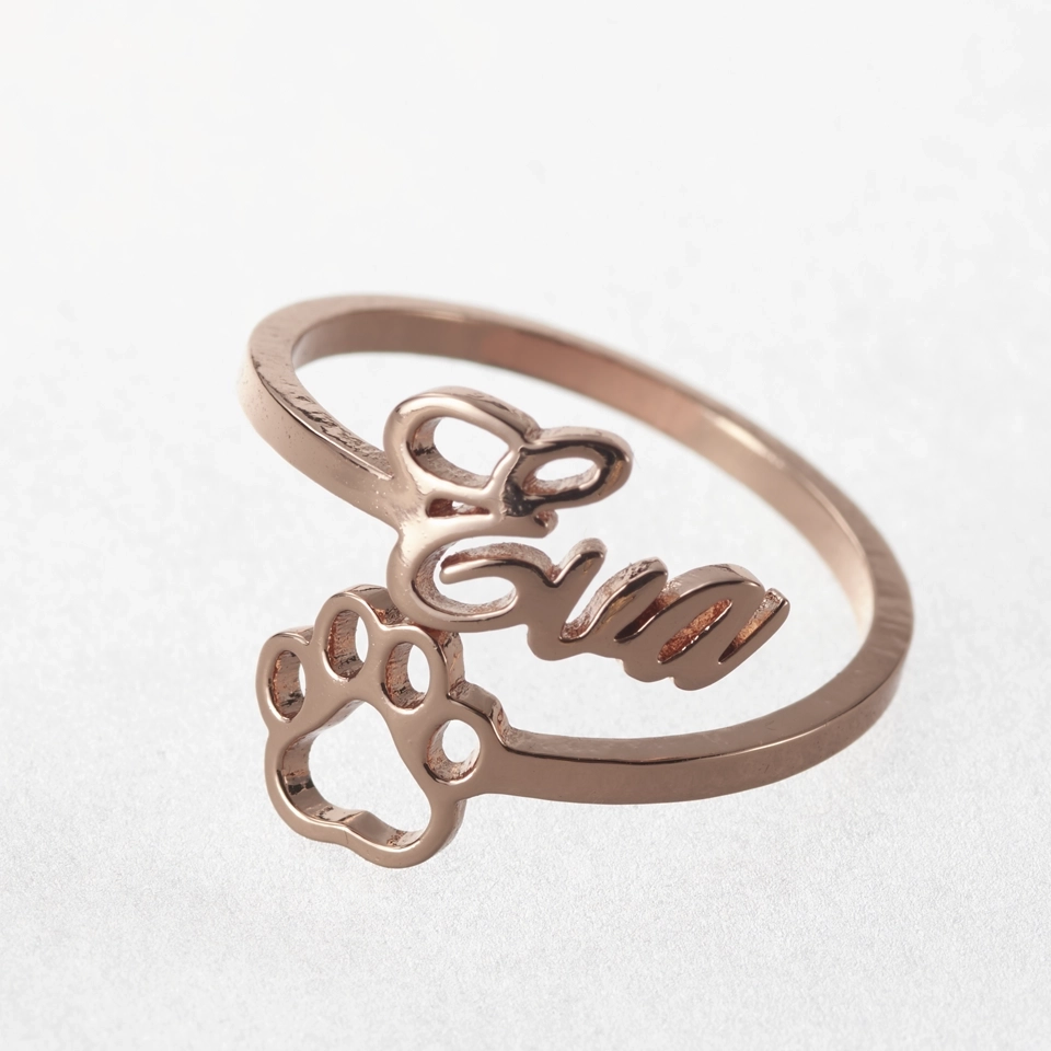 Personalized Paw Print Name Ring - Custom Gold Jewelry for Pet Lovers (2)